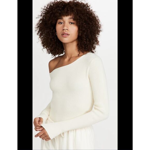 LAPOINTE Women's Cream White Ribbed One-Shoulder Long Sleeve Sweater Top XS - Picture 1 of 5